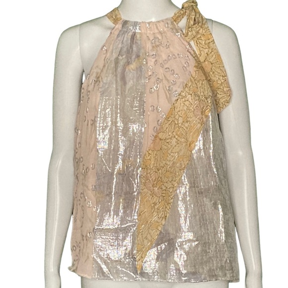 NWT Rebecca Taylor Daffodil Mixed Print Metallic Tank - Sz M - Picture 3 of 9